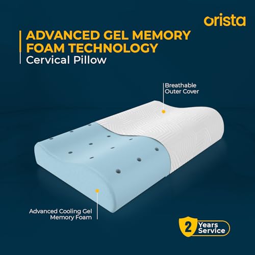 Image of Orista Advance Gel Blended Contour Memory Foam Pillow | 2 Year Warranty |Orthopedic Neck & Shoulder Support Pillow for Sleeping | Improves Posture & Spinal Alignment | 23 x 14 x 4.5 Inch | Set of 1
