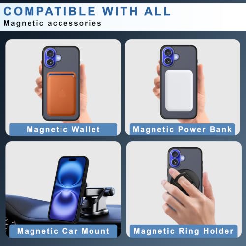 Image of CEDO Magnetic Cover for iPhone 16 | Compatible with MagSafe Wireless Charging | Matte Black Case Designed with Magnetic Lock Shockproof Edge Protection Backcover (Translucent Black)
