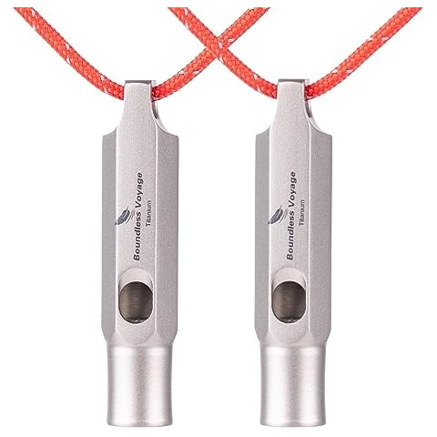 Boundless Voyage Titanium Whistle Emergency Survival Safety Whistles with Lanyard Loud for Outdoor Camping Hiking Coaches Training Sports Keychain Whistle (2 PCS - Ti9015) Cover
