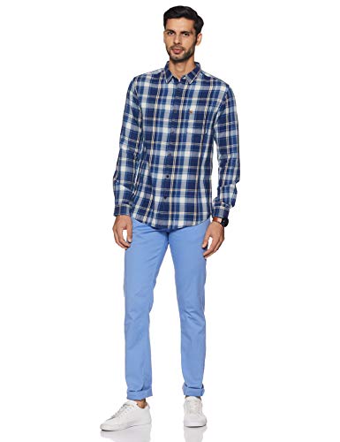 Image of Spykar Men's Slim Fit Raised Collar Full Sleeve Checked Casual Shirts