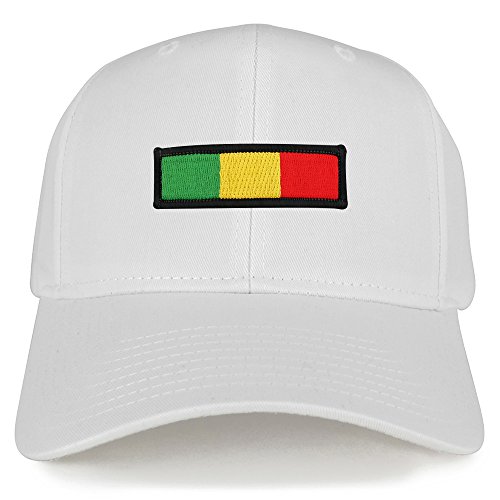 Rasta Green Yellow Red Embroidered Iron on Patch Adjustable Baseball Cap - White