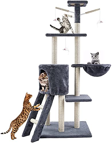 VINNYSEN Cat Tree 135cm Multi-Level Cat Condo with Scratching Posts Top Perch and Ladder for Kittens for Kitty Kitten (Grey)