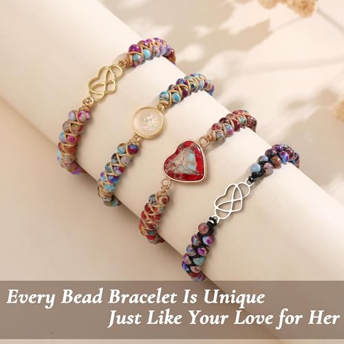 Image of Gifts for Daughter Granddaughter Christmas Gift To My Mom Grandma Wife Girlfriend Sister Jasper Heart Beaded Bracelets Birthday Valentines Mothers Day Stocking Stuffers for Teens Handmade Jewelry