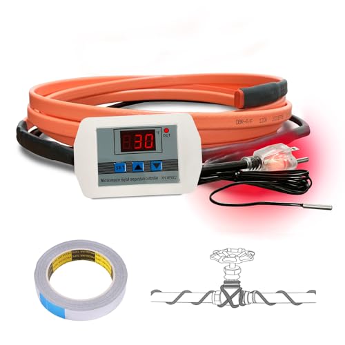 Cupohus Heat Tape for Water Pipes with Digital Display Thermostat 3FT, Freeze Protection Self-Regulating Heat Trace Cable for Metal, Plastic Home Pipes, Roof and RV, 110-120V