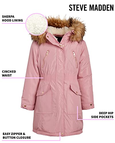 Steve Madden Girls’ Winter Coat - Anorak Puffer Parka Jacket, Fur-Trim Hood (7-16), Size 7/8, Mauve #TOP1
