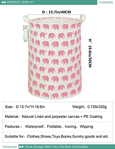 Fankang Storage Basket, Nursery Hamper Canvas Laundry Basket Foldable With Waterproof Pe Coating Large Storage Baskets For Kids Boys And Girls, Office, Bedroom, Clothes,Toys（Pink Elephant） #TOP1
