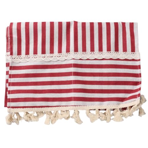 GORGECRAFT 100×35CM Microwave Oven Top Dust Cover Cotton Linen Oil Proof Machine Protector Decorative Kitchen Appliance Cover with Storage Pockets for Decor Appliance Dust Control (Red Stripe)