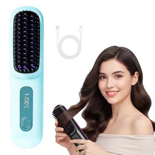 Portable Hair Straightener Brush, 2026 Upgraded Cordless Hair Straightener Comb,