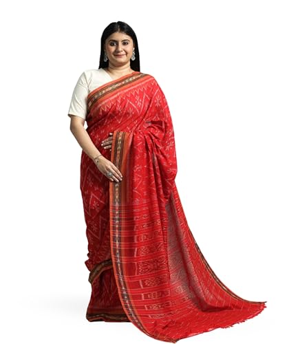 Image of Ikat Women's Pure Cotton Saree Traditional Craftsmanship Double Ikat Weaving Floral Handmade Ethnic Saree without Blouse Piece