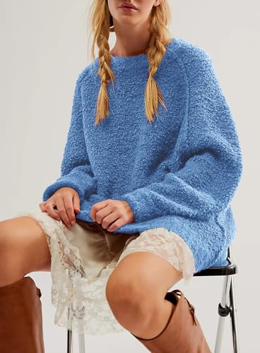 Image of Beaully Women's Oversized Crewneck Sweaters | Oversized style, Tunic sweater, Fuzzy knit, Soft knit, Loose fit, Drop shoulder