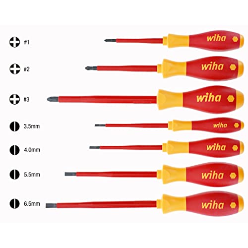Image of Wiha 32099 7-Piece Insulated SoftFinish Screwdriver Set, 1000V VDE Certified Electrician Screwdrivers