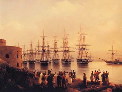 Cuadro pintura al óleo del escuadrón de Sebastopol, lienzo marino para salón 60x90