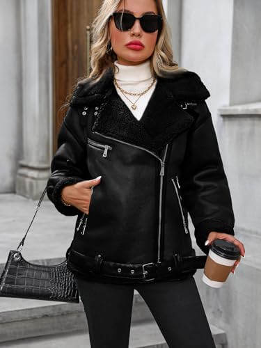 LY VAREY LIN Winter Women Faux Leather Jacket Sherpa Aviator Bomber Coat2