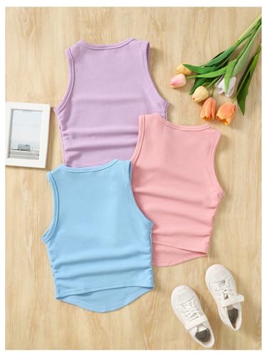 SOLY HUX Girl's Summer Ribbed Slim Fit Tank Shirts 3 Packs Sleeveless Basic Layering Crop Tops2