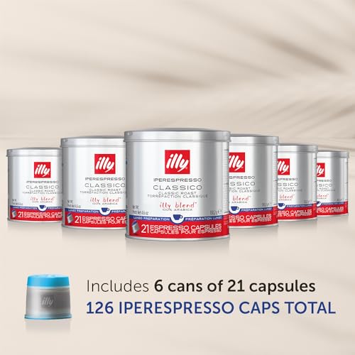 illy Coffee, Classico Lungo Espresso Coffee Capsules, Medium Roast, Bulk Pack of 6 x 21 (126 Capsules total)