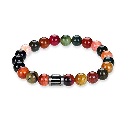 Morchic Natural Multicolor Agate / Onyx Gemstone Semi Precious Stretch Beaded Colorful Bracelet For Womens Yoga 8mm