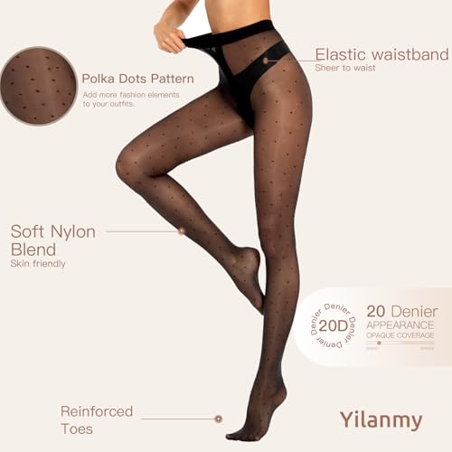 Yilanmy Womens Shimmer Patterned Tights Sheer Shiny Pantyhose 20D High Waist Polka Dot Stockings2