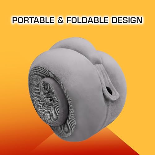 Image of Billebon Memory Foam Travel Neck Pillow with Magnetic Fabric Luxury Neck Support Pillow for Comfortable Travel, Washable Removable Cover (Grey with Eye Mask)