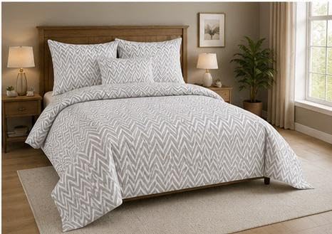 Image of NEW LEAF Cotton Fitted King Bedsheets with 2 Pillow Covers | Elastic Fitted | Wrinklefree | Ultrasoft |Winter Bedsheet 200 to 220 tc Floral | 78x72+10 Inches, Light Grey