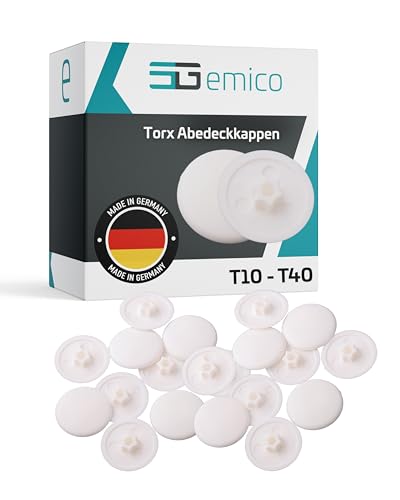 emico Kappen für Torx-Schrauben T30 - Weiß - 100 Stück - Abdeckkappen aus flexiblem LDPE - Rückstandsfrei & passgenau - Ideal für EIN sauberes Erscheinungsbild & sicheren Schutz
