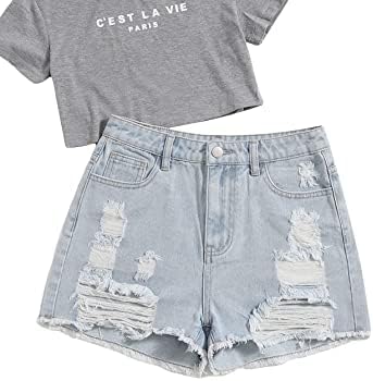 SOLY HUX Girl’s Ripped Raw Hem Denim Shorts High Waisted Straight Leg Summer Jeans Shorts