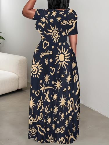 Image of PinkPatty Plus Size Maxi Dress for Curvy Women Crew Neck Long Sleeves Casual Dress Vacation Sundresses with Pockets