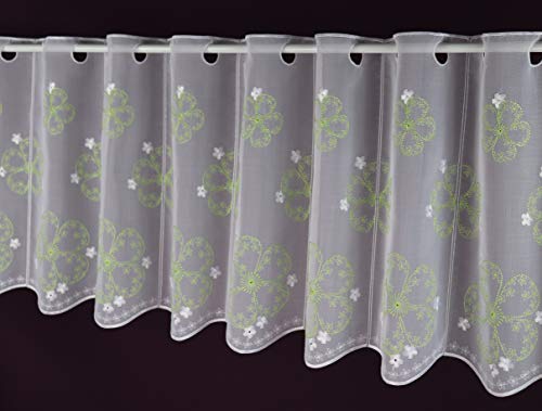 Verdadero Plauener Spitze Visillo a medida - Panel de láminas - Altura 40 cm - Ancho de la cortina por número de piezas en 16 cm a elegir, blanco - verde manzana fabricado en Alemania Cover