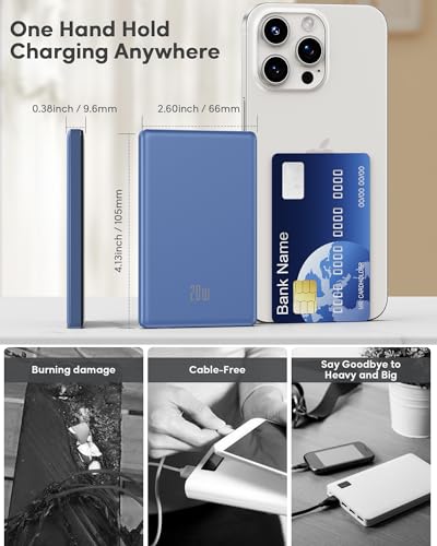 Image of for Magsafe Portable Charger, [0.38 inch Slim] 5000mAh Wireless Magnetic Power Bank with USB C Charging, Travel Essential Magsafe Battery Pack Compatible Charger for iPhone 17 /16 /15 /14 /13 /12 Series