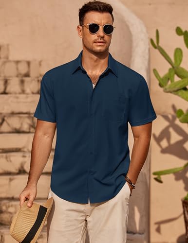 COOFANDY Mens Casual Short Sleeve Shirts Summer Beach Shirt Button Down Textured Shirts Vacation Hawaiian Shirts2