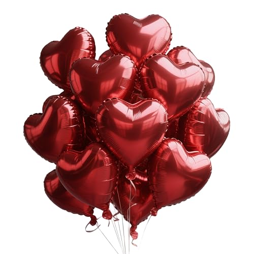 Sanu Belle Herz Folienballon 12 Stück Rot 18 Zoll Herzluftballons Hochzeit Herzballons Helium für Party Valentinstag Hochzeit Verlobung Muttertag Geburtstagsdeko 205001