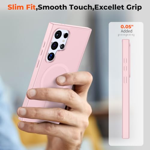 Image of SUPFINE Magnetic for Samsung Galaxy S24 Ultra Case with Screen Protector, (Built-in Magnets) (Military Grade Drop Protection) Slim Translucent Shockproof Phone Case,Light Pink
