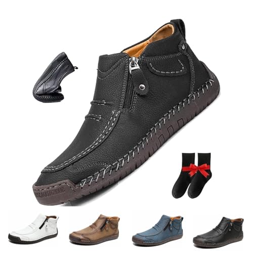 Generic - Chaussures de conduite rétro décontractées en cuir PU faites à la main pour homme, Noir , 38 EU