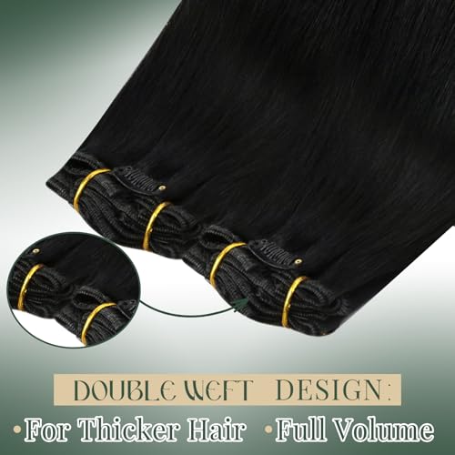 Image of Ugeat 24 Inch Jet Black Hair Extensions Clip in Remy Human Hair Long Straight Real Human Hair Clip in Extensions Full Head Set for Black Women 7pcs