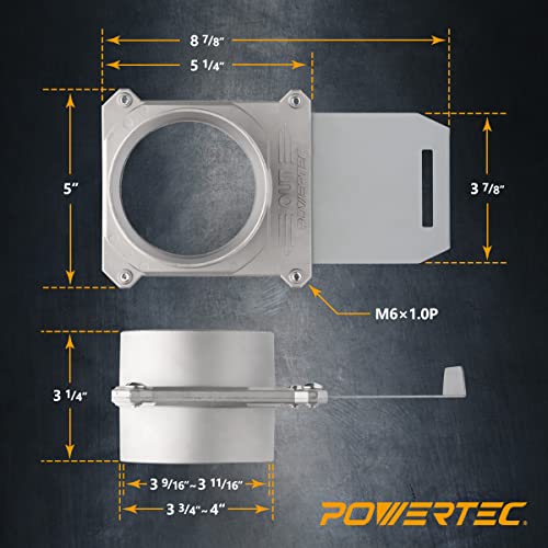 Image of POWERTEC 70326 Blast Gate 4 Inch, w /Anti Clog and Air Leak Seal for Dust Collection