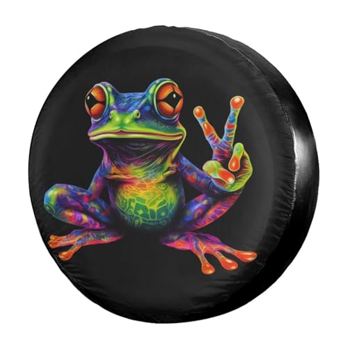 Delerain Spare Tire Cover Colorful Peace Frog Wheel Covers Waterproof Dust-Proof UV Sun Universal Fit for Trailer RV SUV Truck and Many Vehicle (17 Inch for Diameter 31