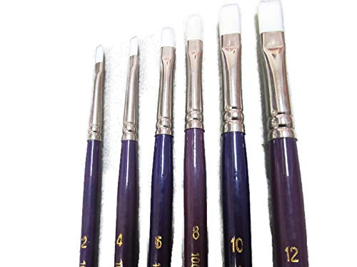 Set 6 Artist Synthetic White Sable Brush Set Bright Shape #2, 4, 6, 8, 10, 12