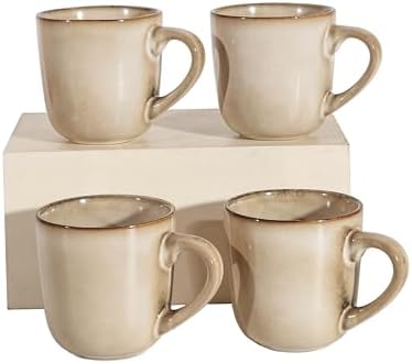 Stoneware Coffee Mugs Set of 4, 12 oz Cream Ceramic Coffee Cups M...