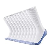 KMM Cotton Moisture Wicking Control Heavy Duty Work Boot Cushion Crew Socks Men 10 Pack(White+Blue L)