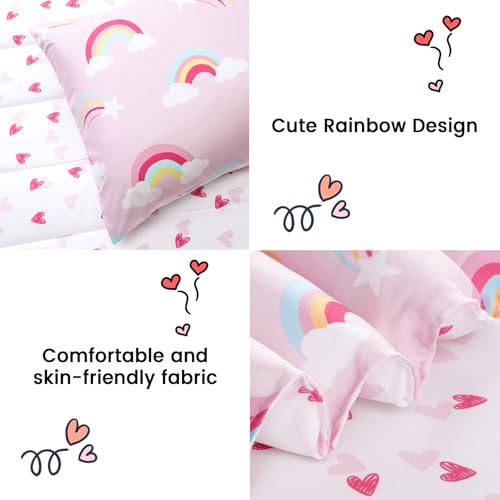 Image of david's kids 5 Piece Twin Comforter Set - Soft Breathable Bedding Twin Set for Girls, Includes Quilted Comforter, Flat Sheet, Fitted Sheet, Pillowcase and Pillowsham, Rainbow