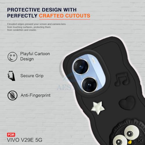 Image of AESTMO Back Case Cover for Vivo V29E 5G | 3D Cute Fun Cartoon Characters | Anti Slip Grip Cute Wave Curly Frame Shape | Full Body Protection Back Cover for Vivo V29E 5G (Black)