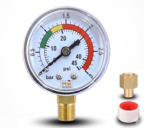MK MEASURING – Manomètre de Filtre Piscine 0-3 Bar / 45 PSI, Raccord Laiton 1/4