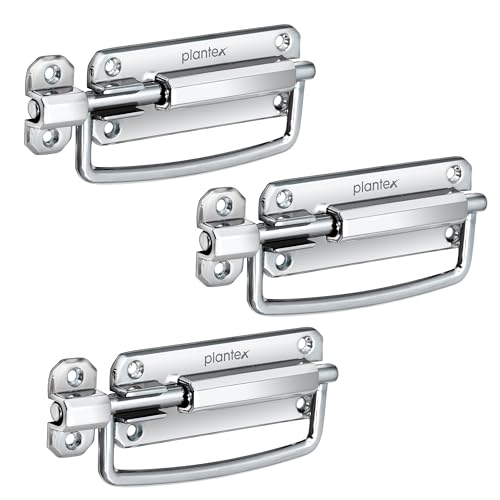 Image of Plantex Door Stopper /5 Inch Baby Latch Kadi /Door Latch for Bathroom /Door Lock for Home /Office Doors - Pack of 3 (Chrome)