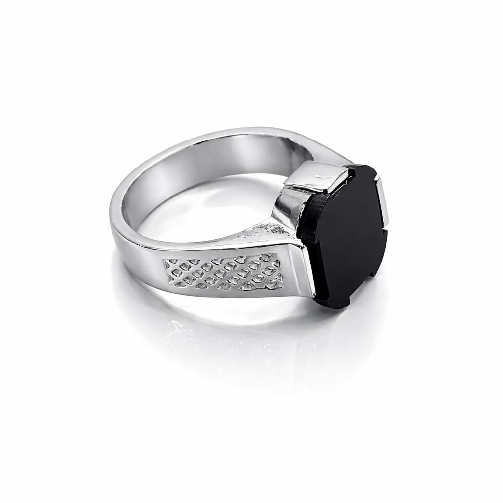 Men'S Stainless Steel Black Stone Signet Ring, Silver Finish, Geometric Style, Statement Finger for Boys-picture-47
