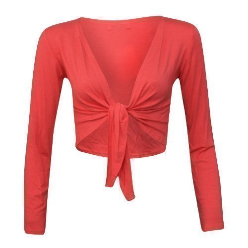 XpoZed ModaWomen’s Long Sleeve Tie up Bolero Shrug Top (M/L, Coral)