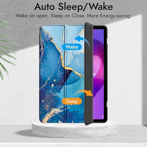 Image of Robustrion Cover for Lenovo Idea Tab Plus 12.1 inch Cover Case with [Pencil Holder], Trifold Cover Case for Lenovo Idea Tab Plus Tablet Cover [Auto Sleep Wake Support] - Marble Blue