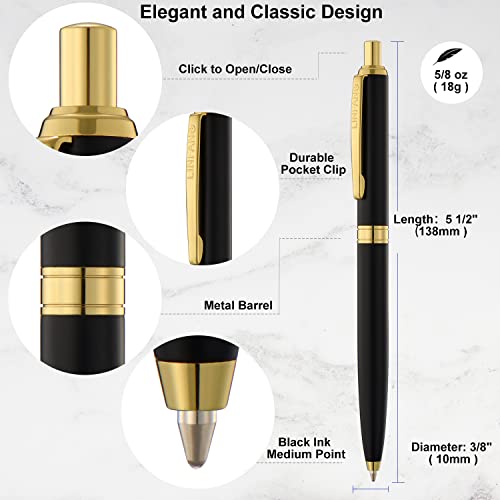 Linfanc 4 Pack Ballpoint Pens, Premium Retractable Metal Ballpoint Pen, Matte Black With Gold Trim, Medium Point 1.0Mm Black Ink Pen For Home School Work Office Supplies, Extra 4 Refills #TOP2