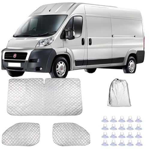 3Pcs Internal Thermal Blind Set Compatible with 06-24 Fiat Ducato, Front Window Windscreen Cover x1 | Car Window Sunshades x2, Summer UV Protection & Winter Insulation for Campervans/Motorhomes