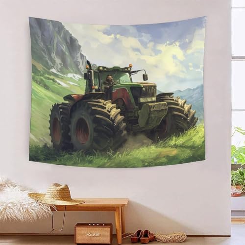 Tapisserie tracteur 3D pour decoration de chambre ambiance rurale