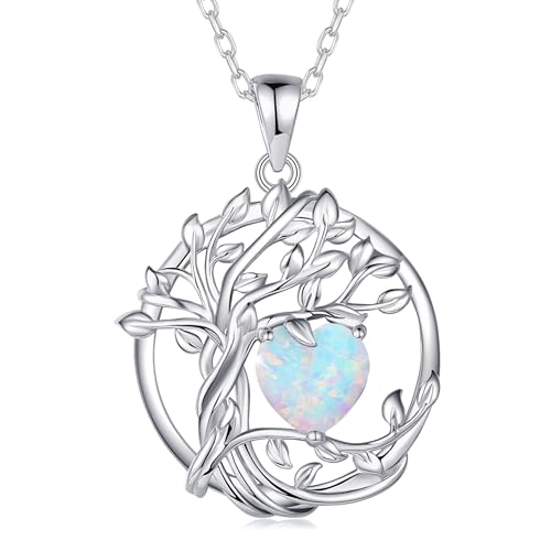 Collier Arbre de Vie FANCIME en argent et opale, le cadeau d'anniversaire idéal pour elle