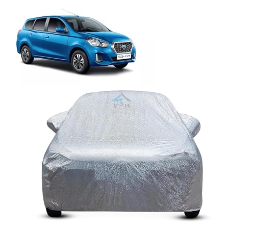 Image of 100% Waterproof Car Cover Compatible with Datson Go+ Custom Fit Body Covers with Mirror Pockets | Color : Metalic Silver